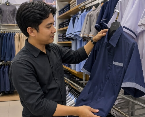 Orang Yang sedang memilih seragam kerja