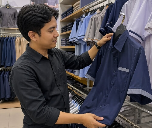 Orang Yang sedang memilih seragam kerja
